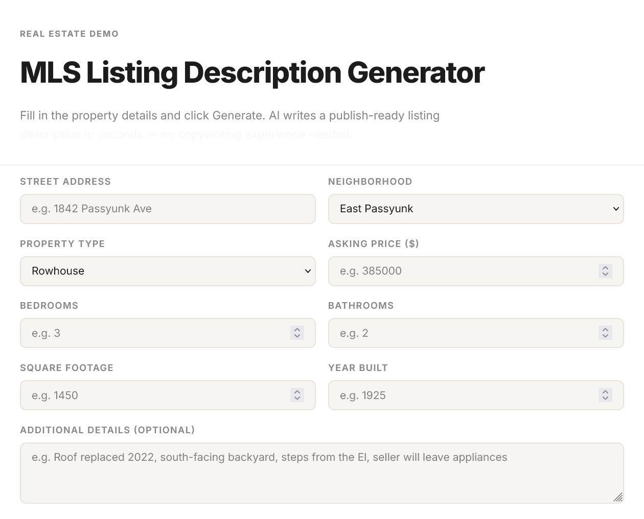 MLS listing description generator demo