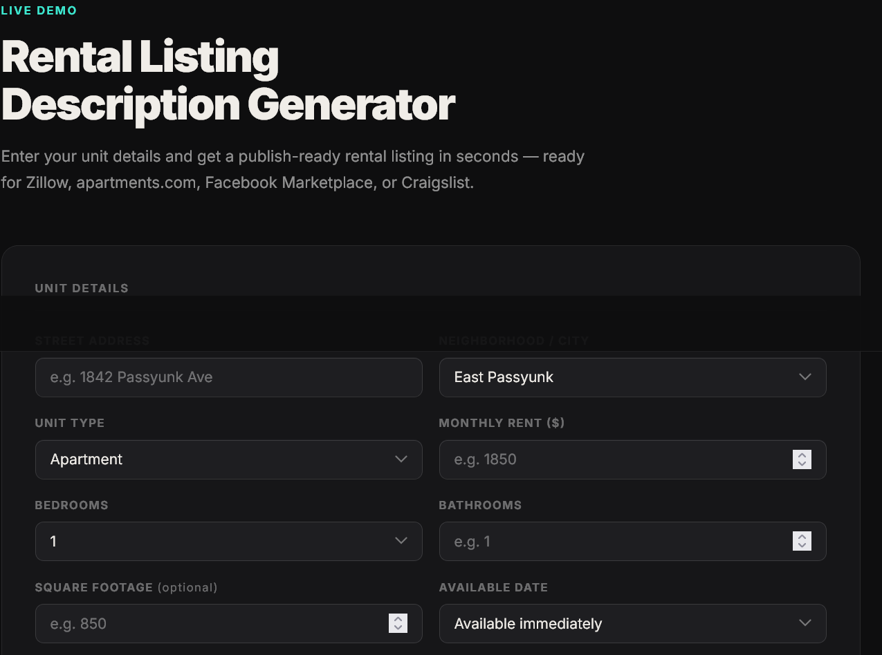 Rental Listing Generator demo